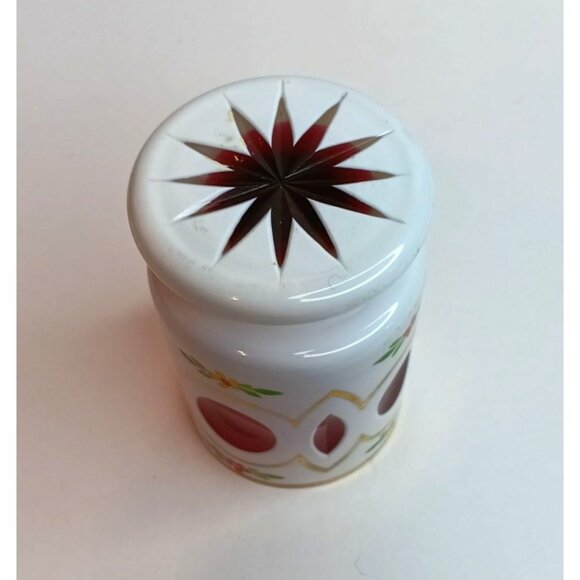 Vtg. Czech Bohemian White Cased Cut to Red/Pink Floral  Toothpick Votive Holder - Picture 4 of 5